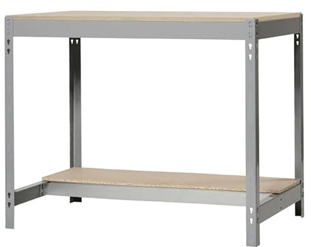 Simon Rack Banco da lavoro per officina, capacità di carico 600 kg, 842x1210x610 mm, tavolo da lavoro fai da te, Grigio/Legno - BT0