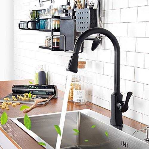 Huin Rubinetto da cucina estraibile a 2 vie Rubinetto da cucina Para lavello Montaggio sul ponte di lavaggio Miscelatore acqua calda e fredda con pulsante di arresto