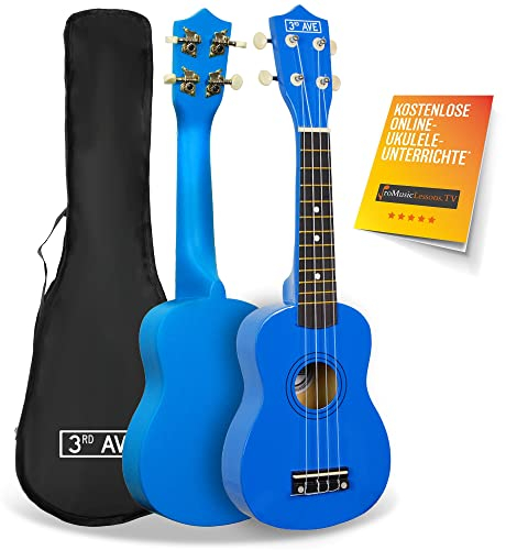 3rd Avenue Ukulele soprano beginner 3rd Avenue da 21 pollici – Blu – Custodia Ukulele GRATUITA