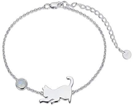 LONAGO Katze Armband 925 Sterling Silber Nette Katze mit Geburtsstein Armband Schmuck für Frauen (Juni-Mondstein)