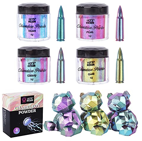 LET'S RESIN Chamäleon Pulver, Verbessere Glimmerpulver Chamaleon Mica für Epoxidharz, Perlenpigmentpulver zum Malen, Seifenherstellung, Badebomben, Kerzenherstellung, Schleim（4 Farben）