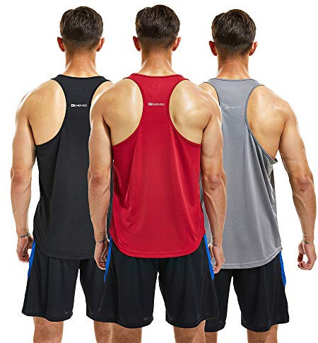 frueo Fitness Stringer Tank Top Herren/Schnell trocknende &Funktionsshirt Y-Back Gym Fitness Trägershirt,Männer Muskelshirt Training Achselshirt,20418-Black Gray Red-2XL