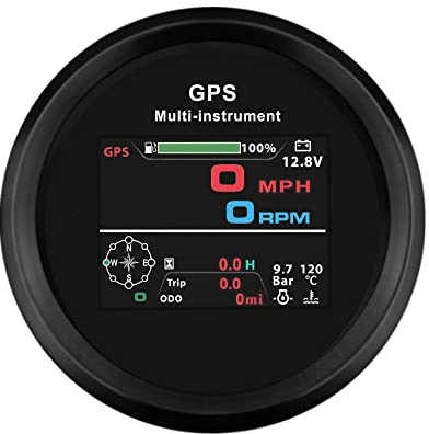 ELING 10-in-1 Multifunktions-Messgerät mit LCD-Stundenzähler, digital, 85 mm, GPS-Tacho, Kraftstoffstand, Ölpresse, Voltmeter, Drehzahlmesser (Schwarz und Nickel)