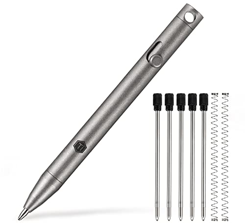 KeyUnity KP00 EDC Kugelschreiber Titan, Hochwertig Stift mit Minen, Taschenkugelschreiber für Schlüsselbund, Kugelschreiber für Signatur, Schwarze Tinte (Stonewashed)