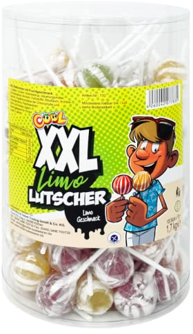 Cool XXL LIMO Lutscher, einzeln verpackt, in wiederverschließbarer Dose, 100 x 17g