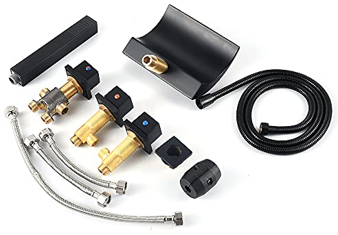 Waterfall Robinet de bord de baignoire, mitigeur monocommande pour baignoire, bord de baignoire, robinet moderne, en laiton, cascade, robinet de douche LED, 5 trous