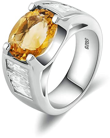 Gualiy Silber Ringe 925 Sterling, Verlobungsring und Ehering Gelb Oval Zirkonia Ring Größe 52 (16.6)
