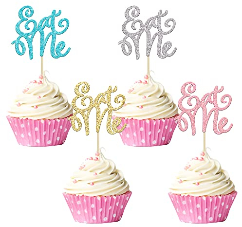 Gyufise Eat Me Cupcake-Topper, glitzernd, Alice im Wunderland, Cupcake-Picker für Märchen-Wunderland-Thema, Babyparty, Kindergeburtstag, Party, Kuchendekoration, Zubehör, bunt, 36 Stück