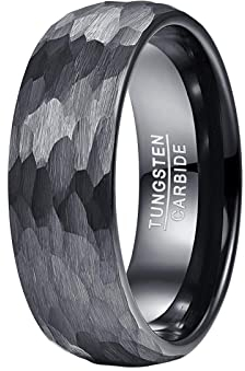 Vakki Wolframcarbid Herren Ring Schwarz Gehämmerter Matt Ring Größe 70(22.3)