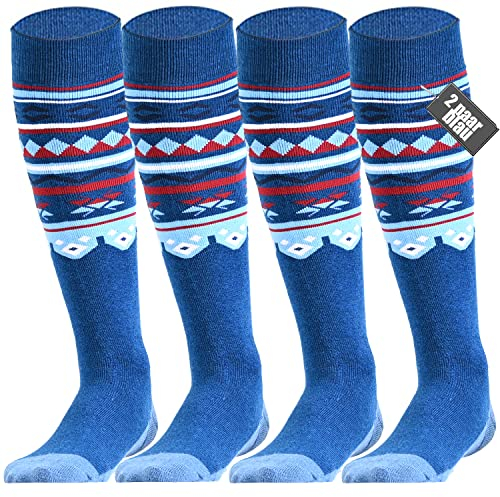 Skisocken Herren Damen Kinder skistrümpfe 2 Paar 35-39 39-42 43-46 Merino wolle Performance Sportsocken Warme WintersockenThermosocken Skifahren Snowboard Atmungsaktive Elastische Manschette Blau, M