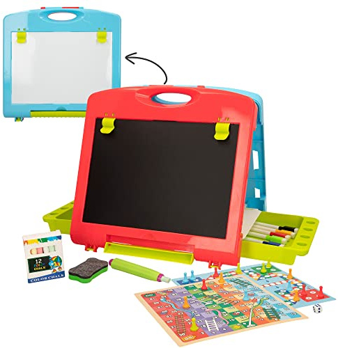 COLORBABY CB Toys 49593 Kindertafel, 2-in-1, tragbar, Kreidetafel und Marker, magnetisch, Maße 33 x 32 x 54, Tafel für Kinder, Spielzeug für Jungen und Mädchen