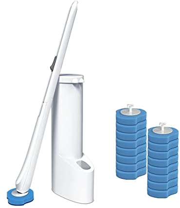 Disposable toilet cleaning stick with 16 cleaning agent fillers, wall mounted long handle compact bathroom scrub brush holder, suitable for toilets, sinks, bathtubs, washbasins, mop sinks