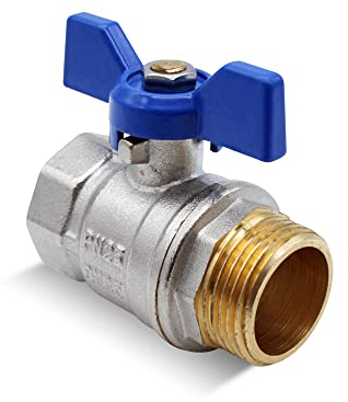 DOJA Barcelona | Kugelhahn | Wasserabsperrhahn 1 Blau | PN-25 Aussengewinde-Innengewinde | in Messing | Kugelhähne mit Flügelgriff für Toilette komplett, Wasser mit Gas, Sanitärschläuche