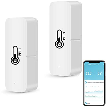 Smarte WiFi Thermometer Hygrometer, Bluetooth Innen und Außentemperatur und Feuchtigkeitssensor, Alexa WiFi Thermometer App Fernbedienung für Zuhause. 2 Pack