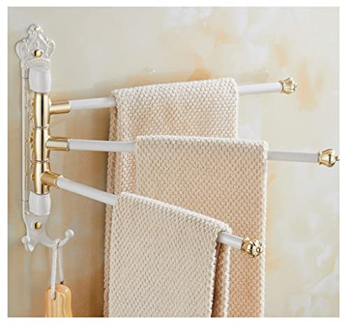 Handtuchregal, an der Wand befestigter Handtuchhalter, Handtuchhalter, Handtuchhalter, Vintage-weiße ausschwenkbare Handtuchhalterstangen for Badezimmerhalterschiene, Premium-Legierung, Klapparm-Barha