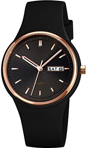 GBB Orologio al quarzo analogico da donna, con cinturino in silicone, quadrante grande, impermeabile, sportivo, orologio da polso da donna, alla moda, casual, orologi per giovani donne e ragazze, Nero
