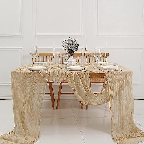 Kireida® Käsetuch-Tischläufer, Gaze, Weich, Romantisch und Fließend – Perfekt für Hochzeiten, Partys und Besondere Anlässe, Tischdekoration (Champagner, 4 Meter)