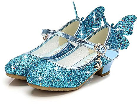 Girls Princess Shoes Toddlers Sequin Sweet Bows Sandals Little Girls Party Pumps Sparkle Wedding Dress Shoes Blue 1.5UK