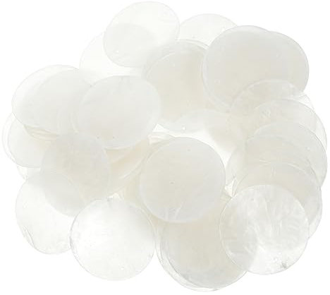 Parliky 100stücke Runde Muschelstücke Für Windspiele Und Schmuckherstellung Natürliche Transparente Jakobsmuschel Deko Für Hochzeiten Weihnachten Fenster Und Garten Doppelloch