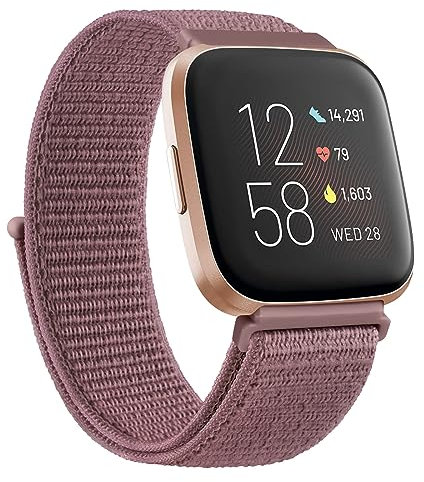 Oumida Kompatibel mit Fitbit Versa 2 Armband/Fitbit Versa Armband für Damen Herren, Ersatzarmband Nylon Sport Loop Uhrenarmband für Fitbit Versa 2/Fitbit Versa/Versa Lite, Rauch Violett