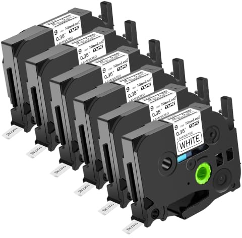 NineLeaf 6 X Compatible for Brother P-Touch Tape 9mm Laminated TZe-221 Black on White TZe Tape Brother Label Printer PPT-1000 H110 H108 H200 E110 H105 Label Maker