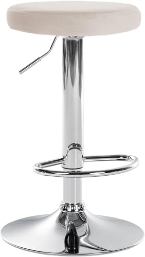 CLP Barhocker Ponte Samt-Bezug I Höhenverstellbarer Stuhl, Farbe:Creme, Gestell Farbe:Chrom