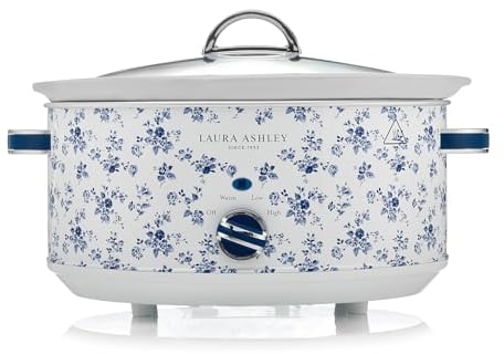 Laura Ashley China Rose Slow Cookers 6.5 Litres. Large Capacity Slow Cooker for 8 to 10 People. Energy Efficient Slow-Cooker with 3 Heat Settings. Detachable Ceramic Pot with Tempered Glass Lid