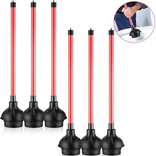 Domensi Toilet Plungers for Bathroom 20.5 x 4, Red, 6 Pcs