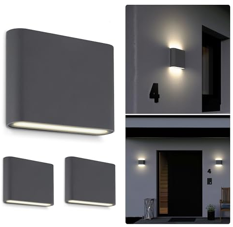 SSC-LUXon 3x TWEO Wandlampe Up and Down Lampe für Außen & Innen IP54 - Außenleuchte Wand LED anthrazit warmweißes Licht 230V