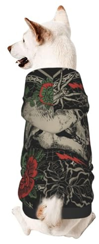 Hundepullover mit Totenkopf und Rosen, Gothic-Stil, für den Winter, Welpen, Haustier-Sweatshirt, Kleidung für kleine und mittelgroße Hunde