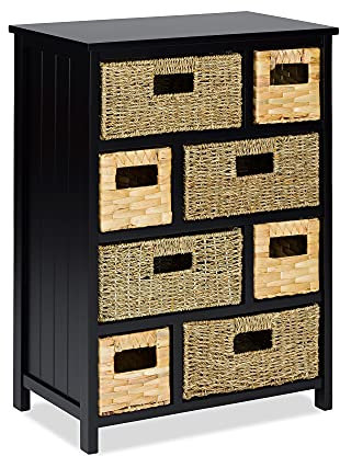 Tetbury Basket Storage Unit | Black Chest of Drawers with 8 Baskets (56W x 80H x 34D cm), Assembled Bedroom Hallway Bathroom Furniture (Black-N)