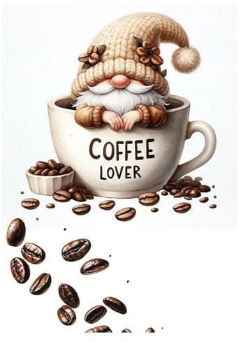 DCIDBEI 30x40CM 5D Diamant Malerei Kaffeetasse, DIY Diamond Painting Kaffee-Elfe, Rund Puzzle Diamond Zwerg für Erwachsene, GeschenkWanddekoration Wohnzimmer Küche Kinderzimmer