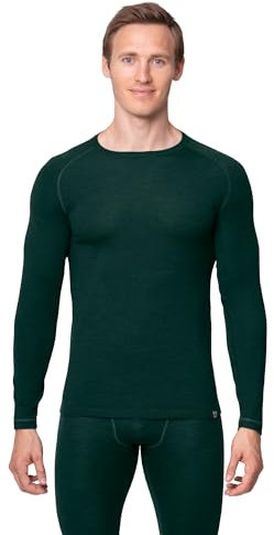 DANISH ENDURANCE Thermal Top for Men, Merino Wool Base Layer Men, Long Sleeve Warm Thermal Underwear, Dark Green, XL