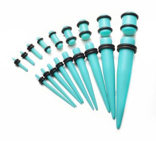 vogem 18 Stück Ohr Dehnstäbe Set 1-10mm/14G-00G Ohr Gauges Expander Set Acryl Tapers und Plugs Body Piercing Schmuck Set für Frauen und Männer (Cyan Grün)