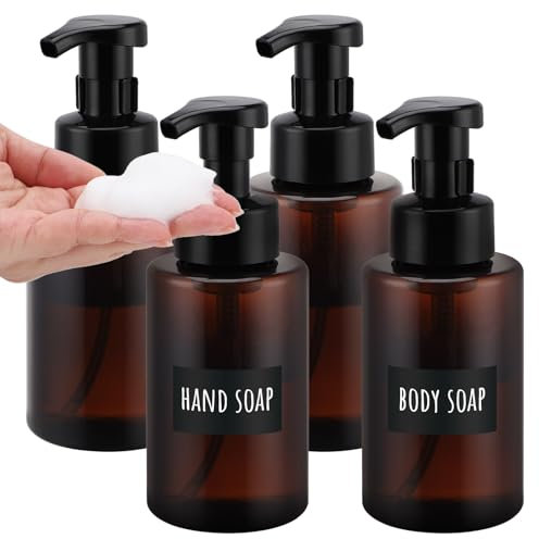 Segbeauty Seifenschaumspender, 4 Stück 400ml Shampoo Spender für Dusche, Pumpflasche Plastik, Seifenspender mit Schaumpumpe, für Küche, Bad, Seifenspender Modern (Braun)