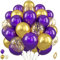 Paready Purple and Gold Balloons - 50 Pcs Dark Purple 12 Inch Retro Metallic Gold Confetti Balloons for Graduation, Wedding, Bridal, Baby Shower, Birthday Party Decorations