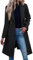 Generisch Damen Mantel lang mit Wasserfall-Schnitt | Trenchcoat mit Gürtel | weicher Dufflecoat Damen Wintermantel Schwarze Jacke Damen Winter