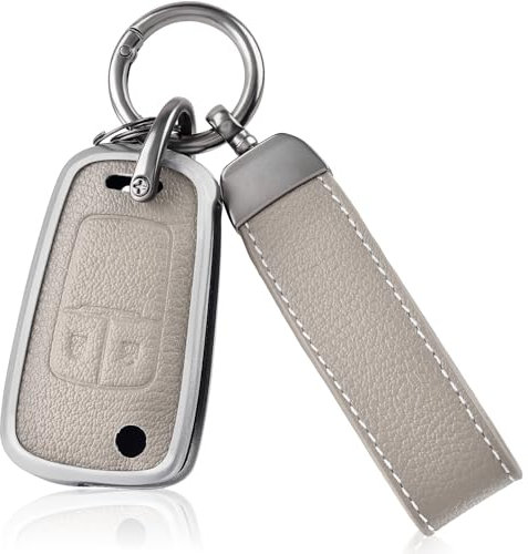 OFF WE GO Autoschlüssel Hülle Leder Schlüsselhülle Cover für Opel Astra j Zafira Adam Chevrolet Aveo Matiz Cruze Captiva Spark Orlando Trax Schutz Gehäuse mit Schlüsselanhänger Schlüsselcover, Grau