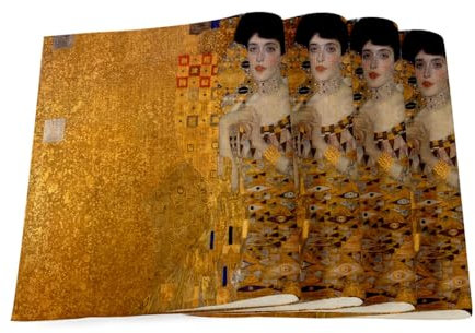 Lot de 4 Sets de Table en Lin - Peinture Gustav Klimt Portrait d'Adèle Bloch Bauer I Art Vintage Original Or Doré - Grand Format 40 x 28,5 cm