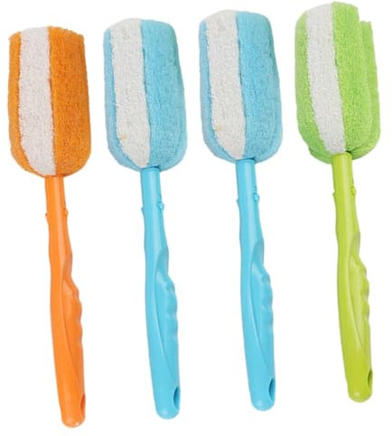 FRCOLOR Juego De 4 Cepillos Limpiadores De Botellas y Tazas Mango Largo, Esponja Desmontable y Colgante, Materiales Duraderos, Cepillo Para Limpieza Diaria Doméstica, Uso Cocina y Biberones