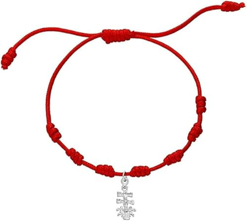 Gesegnetes Armband mit Caravaca-Kreuz aus Silber – roter Faden mit sieben Knoten – Glücksbringer – Schutz vor dem bösen Blick – Uni, Pequeño, Silber, Kein Edelstein