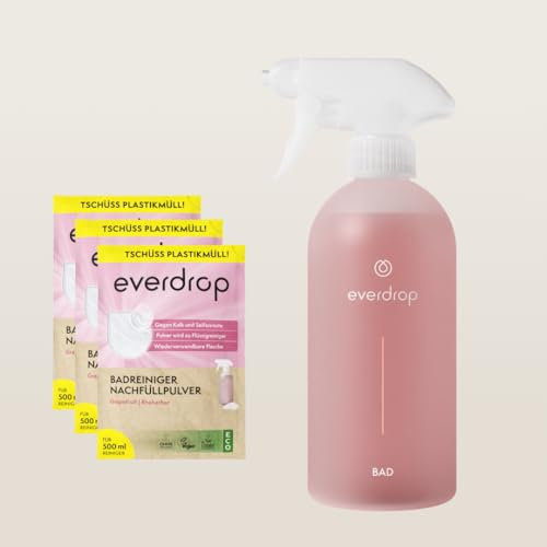 everdrop Badreiniger Power-Pulver Starter Set (1x rpet Flasche + 3 Sachets) für starke Reinigungspower und gegen hartnäckigen Schmutz