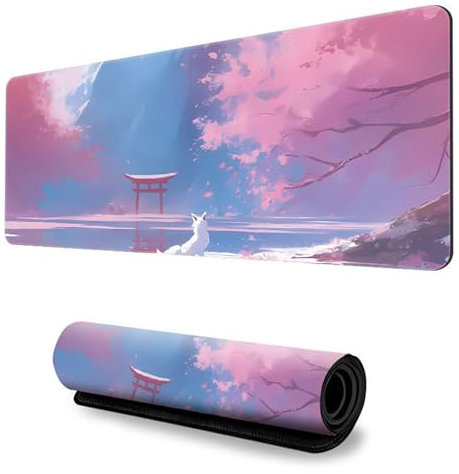 Hearda Tappetino Mouse, Scenario Anime Tappetino Mouse XXL/XL/L, Avanzato Tappetino Mouse Gaming con Base in Antiscivolo Bordi Cuciti, Mouse Pad per Ufficio Casa (900x400x3mm,Volpe)