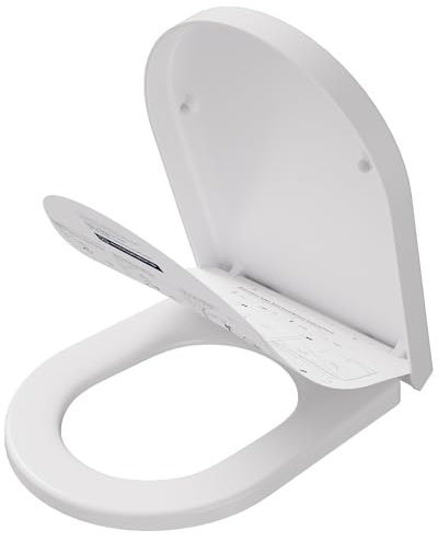 CECIPA Toilettendeckel mit Absenkautomatik, Klodeckel Länge D Form Universal, Duroplast Toilettensitz inkl. Installationsschablone für Einfache Montage, Antibakterielle wc sitz mit Schnellverschluss