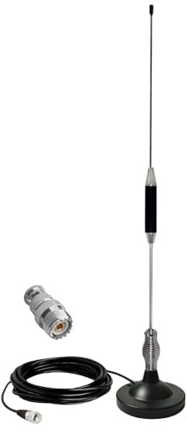 CYSSJF Antena-CB 27 MHz para Coche | con Cable RG58 (5m, 50 Ω) y Enchufe (PL259 & BNC) | 67 cm, Base Magnética Ø 95 mm | Compatible con Emisora CB President, Midland, Superstar, Alan