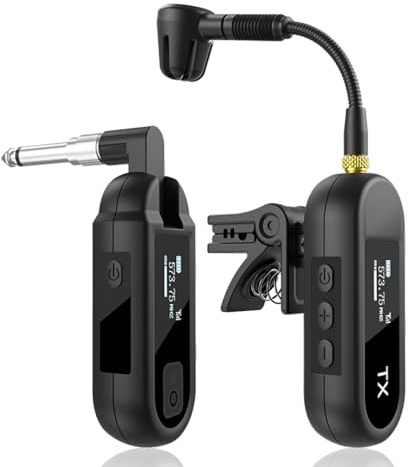 Wireless Saxophone Microphone System, Clip On Microphone for Saxophone/Trumpet/Trompet, Compatible with Mixing Consoles, PA Equipment and Sound Cards