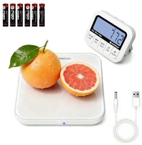 UNIWEIGH Digital Kitchen Food Scale 33lb-Detachable LCD Display 1g/0.1oz | Precise Electronic Weight Scale for Baking,Tare/Hold/Timer Function,Glass Platform,Count Mode,Wall-Mount & Tilt Stand