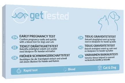getTested Prueba de gestación para perros y gatos Prueba de detección rápida fiable para criadores y veterinarios. Detección de hormona sanguínea de 10 minutos para una fácil determinación de la