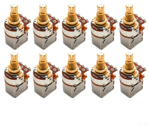 GLFLOW Gitarren-Potentiometer-Set, 10 Stück, 18 mm, geteilter Schaft, A250K/B250K/A500K/B500K, Lautstärkeregler, inklusive Unterlegscheibe und Befestigungsmutter (B500K)