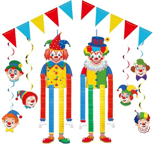 Clown Girlande Karneval, Clown Spiral Girlande, Wimpelkette, Clown Banner Karneval Deko, Lustige Clown Wirbel Deko zur Deckendekoration, Bunte Hängedeko für Fasching, Zirkus, Geburtstag & Party